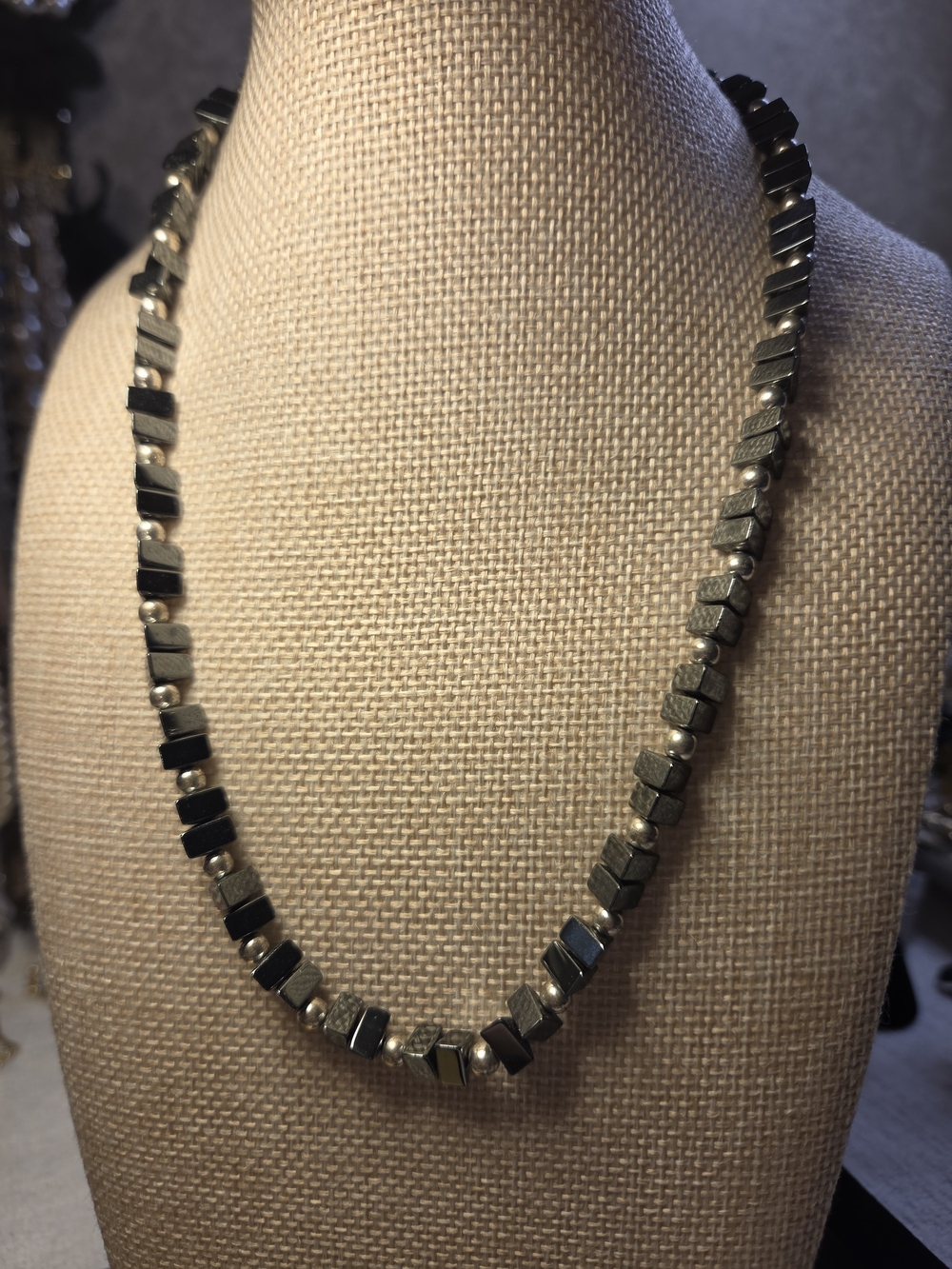 Hematite Cube Bead Necklace - Black